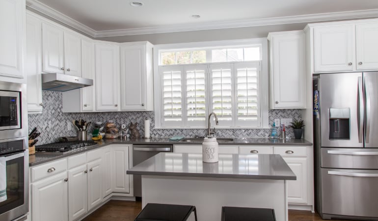 Polywood shutters in a Dallas gourmet kitchen.